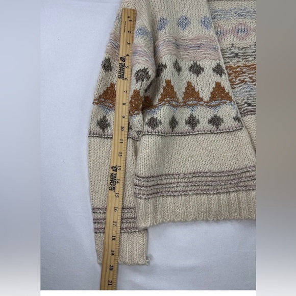 Saltwater Luxe Boho Aztec Cardigan Open Front Chunky Knit Neutral M Wool Blend - Picture 7 of 8